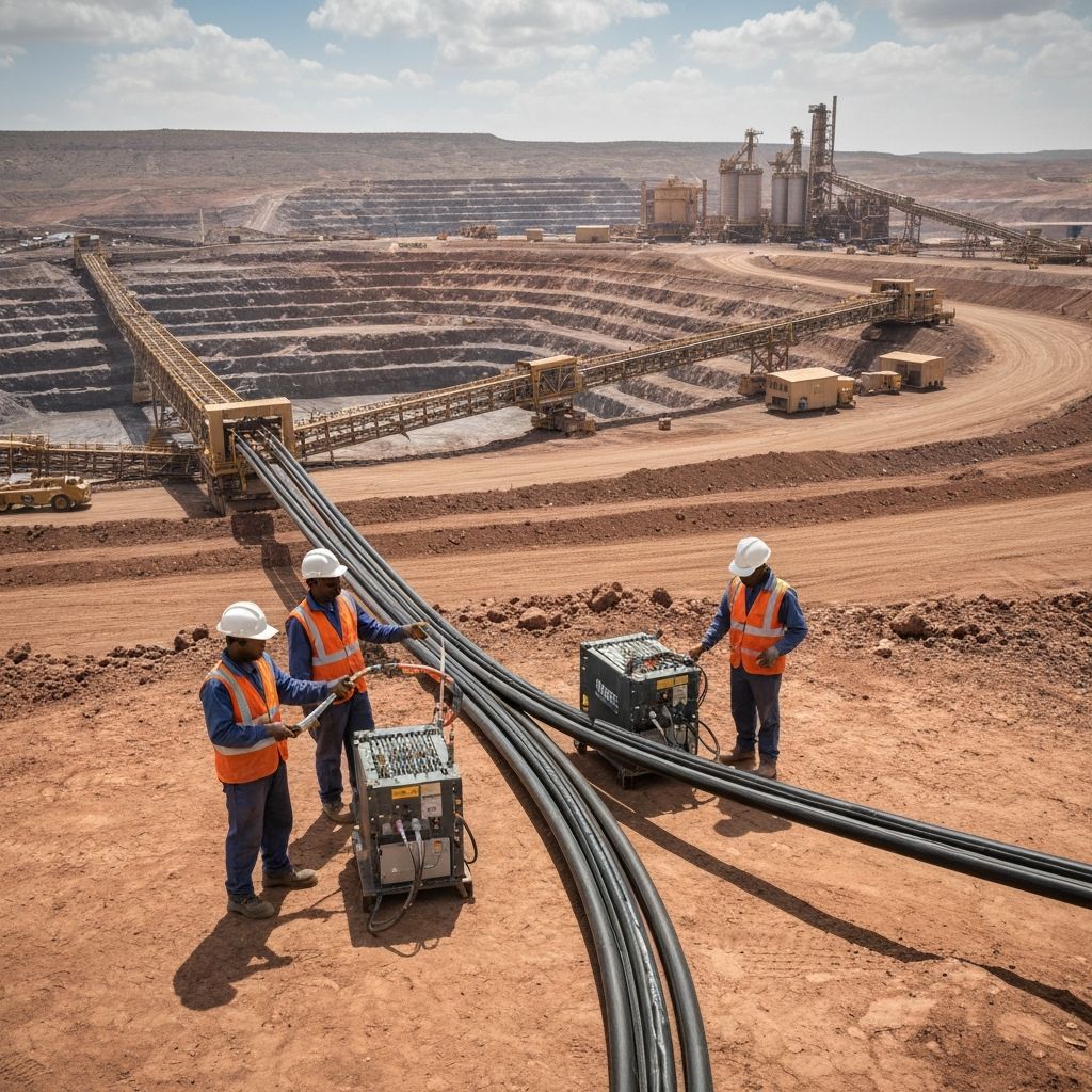 Armored fiber optic cable installation at a mining site