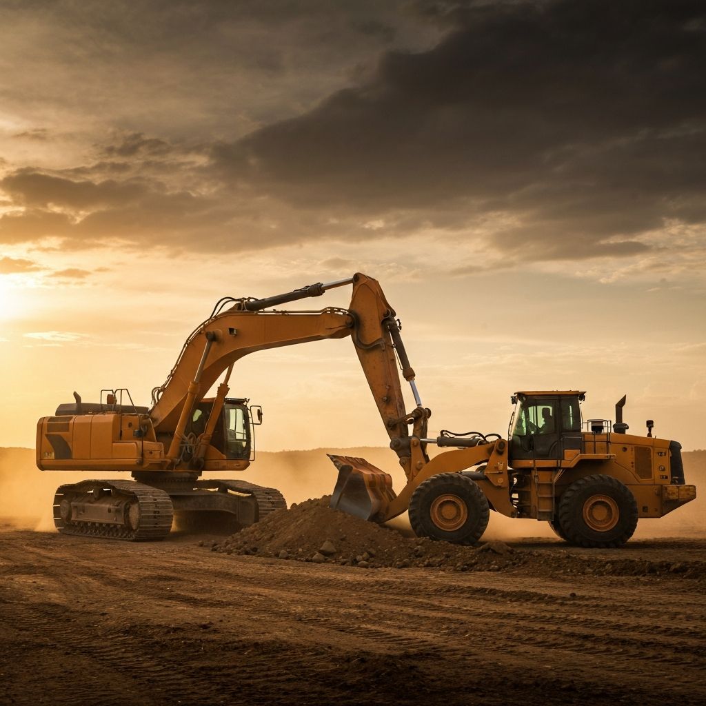 Heavy earthmoving equipment working at a mining site